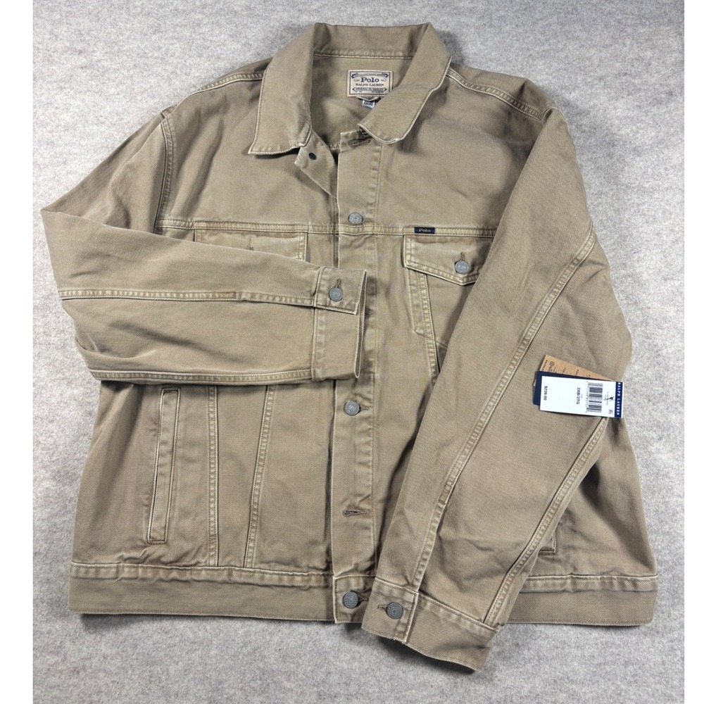 NWT Polo Ralph Lauren Mens Khaki Twill Trucker Jacket 2XB NEW 71190928002 - Picture 2 of 8